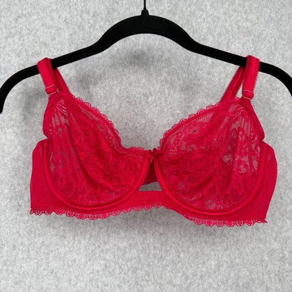Victorias Secret Very Sexy Sheer Lace Balconet Bra Size 36D Floral Red Sexy - Picture 1 of 7